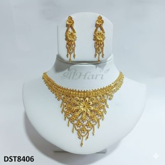 Elegant Floral One Gram Gold Plated Necklace Set (DST8406)