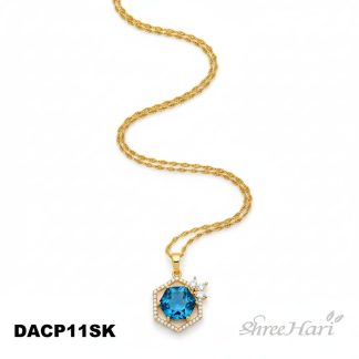 Sky Blue Stone One Gram Gold Plated Pendant Chain (DACP11SK)