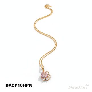 Heart Pink Stone One Gram Gold Plated Pendant Chain (DACP10HPK)